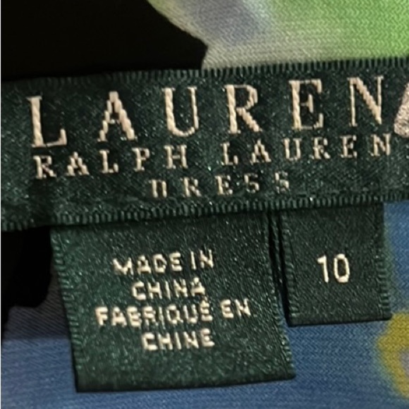 NWT Lauren Ralph Lauren Blue floral V neck slipon Midi Dress side ruching sz 10 - Picture 14 of 16